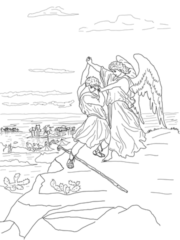 Jacob Wrestles With God Coloring Page